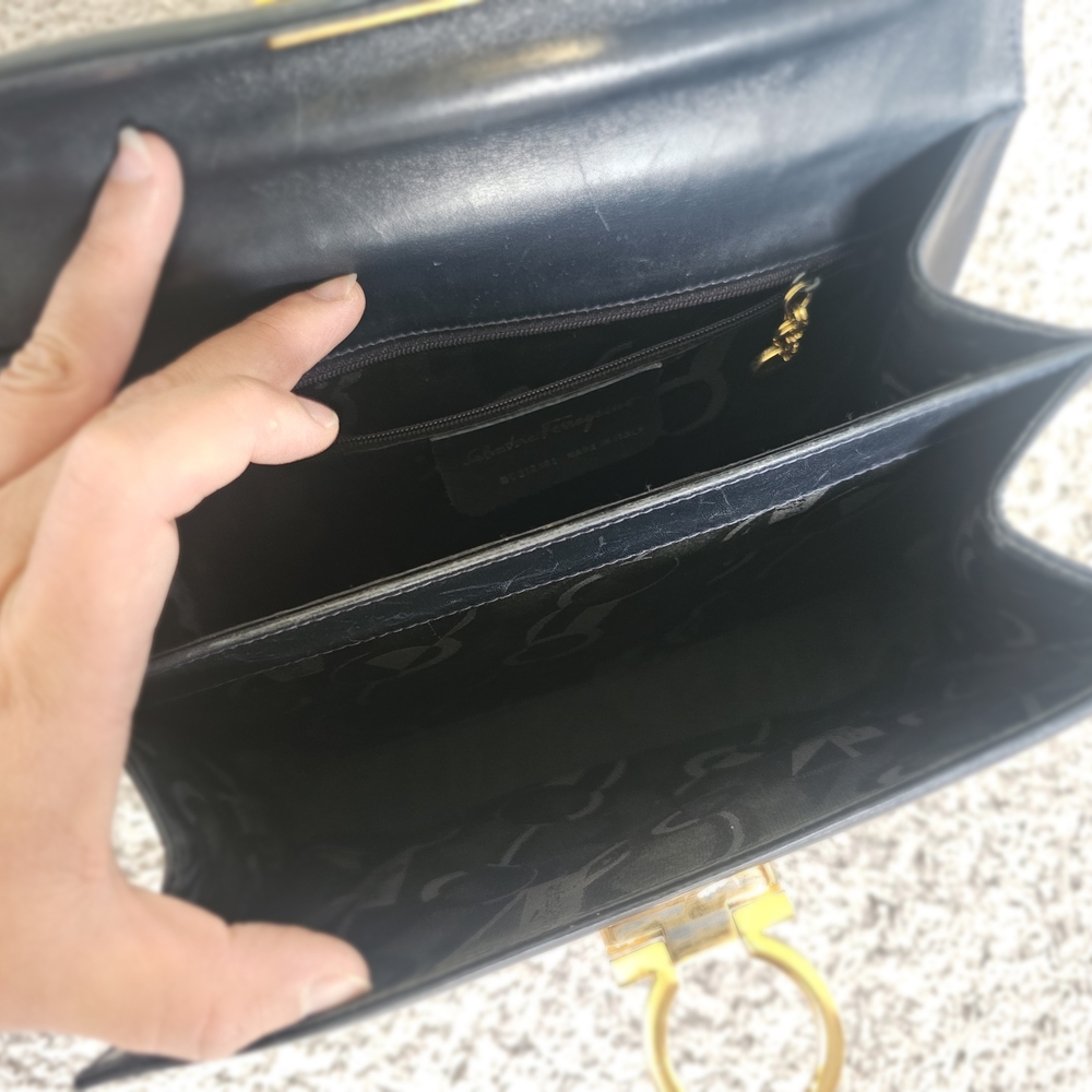 Salvatore Ferragamo Gancini Dark Navy  Satchel with Gold Hardware - Picture 6 of 12